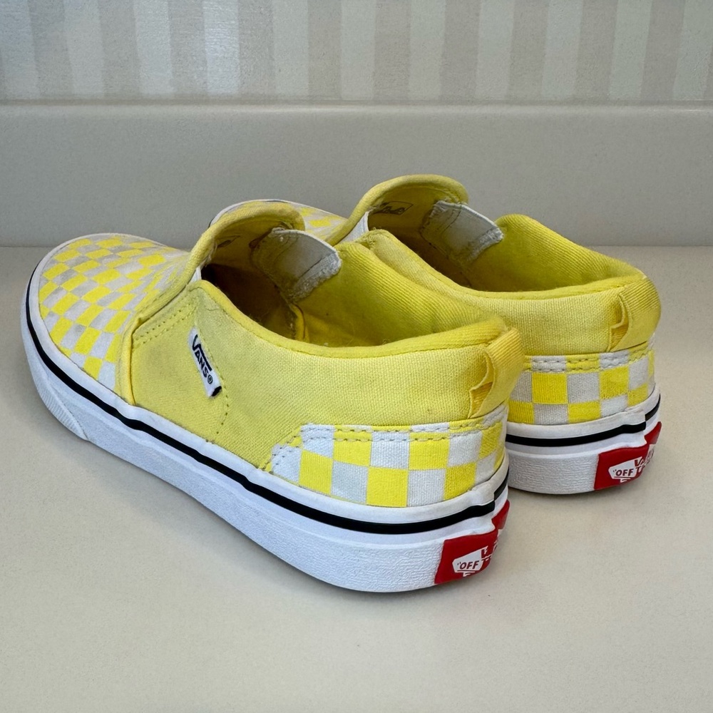 Vans Off The Wall Yellow And White Checkerboard Classic Slip On Skate Shoes - Picture 7 of 15